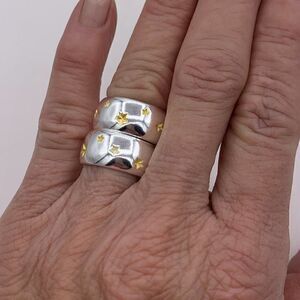 Ring, new, no tags, solid 925 sterling silver, tiny golden star motif